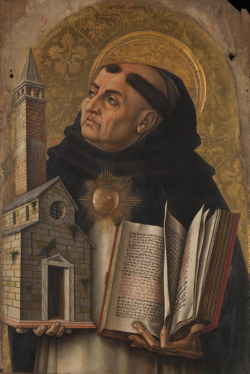 Saint Thomas Aquinas depicted reading, painted by Carlo Crivelli in the fifteenth century