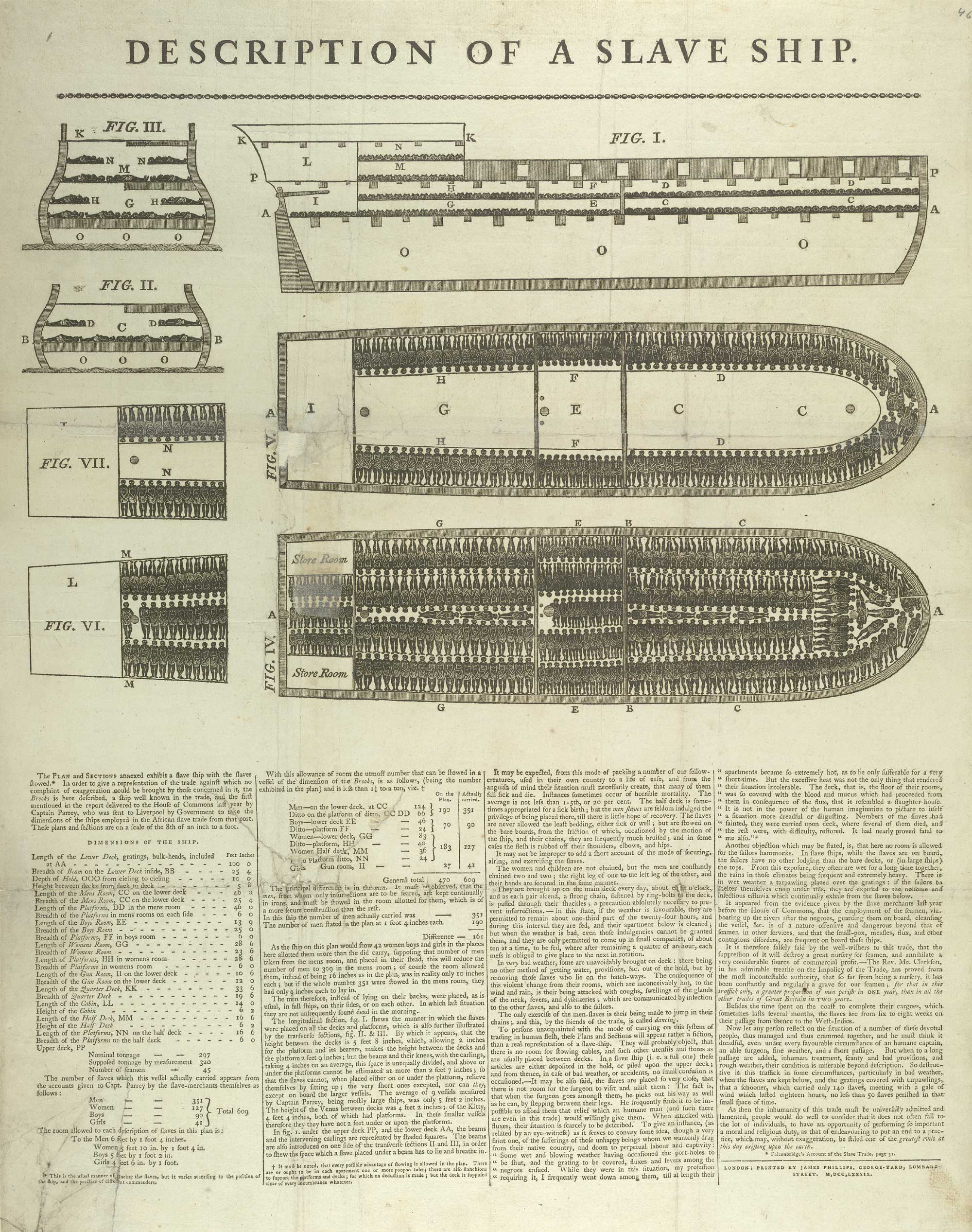 Diagram of the slave ship Brookes showing the arrangement of enslaved Africans below deck
