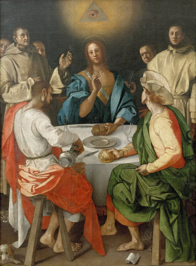 Pontormo's 1525 painting Supper at Emmaus, depicting Christ at table with disciples beneath the Eye of Providence