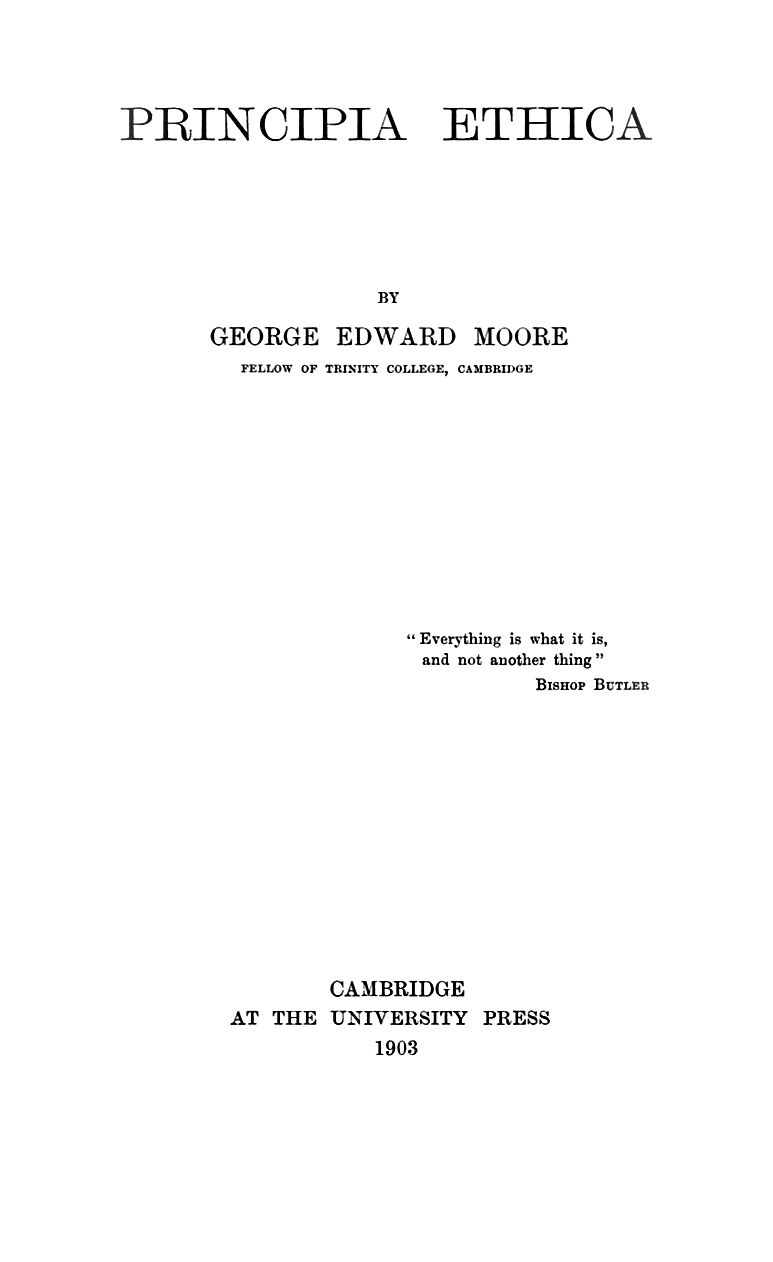 Scan de la page de titre du Principia Ethica de G. E. Moore (1903)