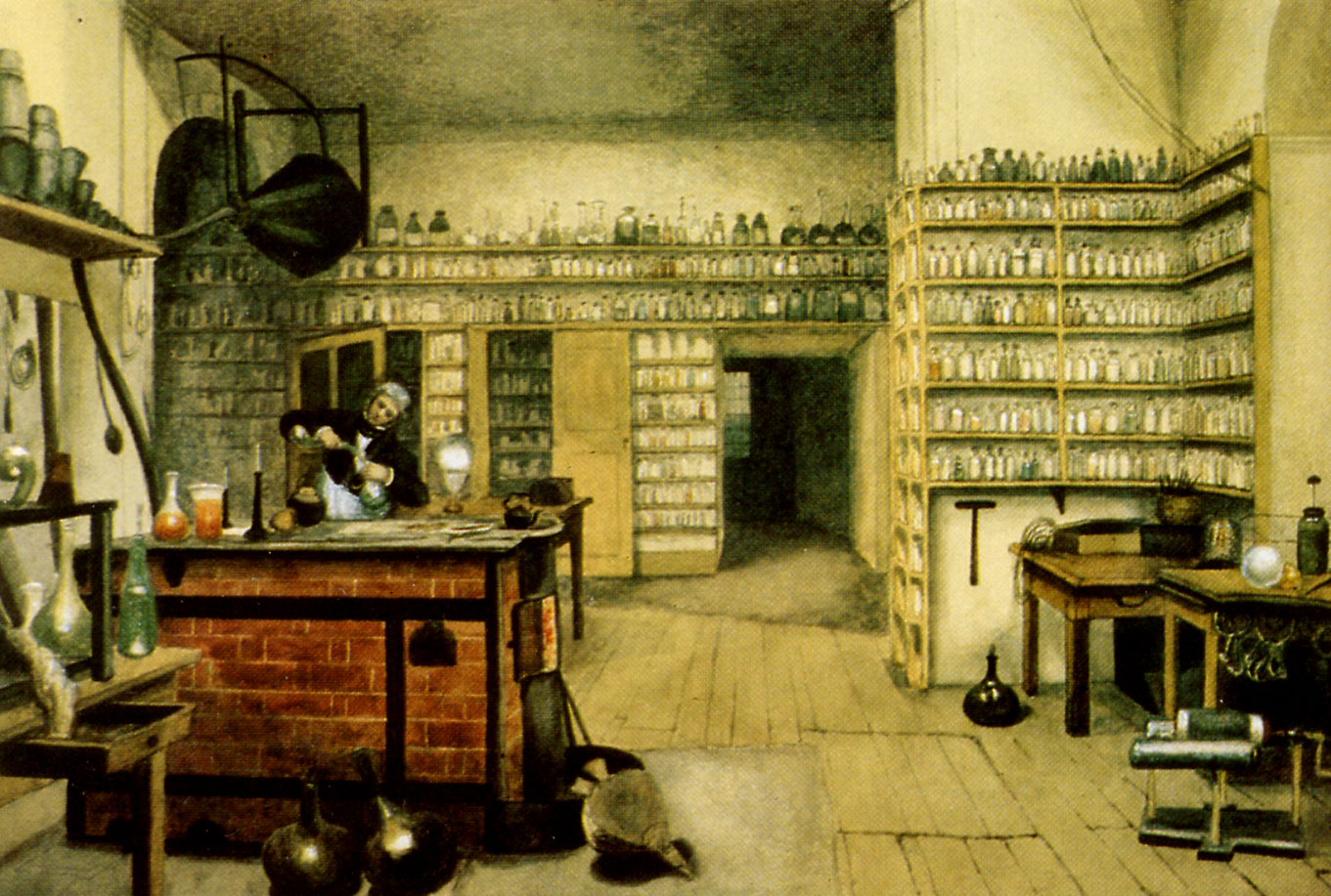Michael Faraday in his laboratory at the Royal Institution, painted by Harriet Jane Moore