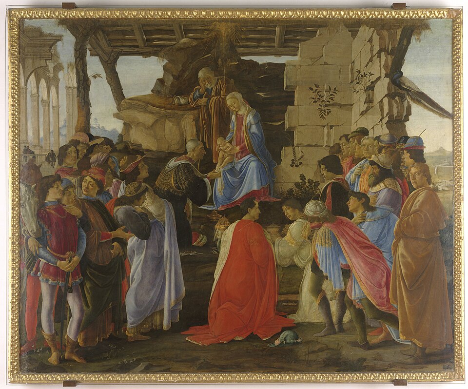 Botticelli's Adoration of the Magi, depicting the wise men presenting gifts to the infant Jesus