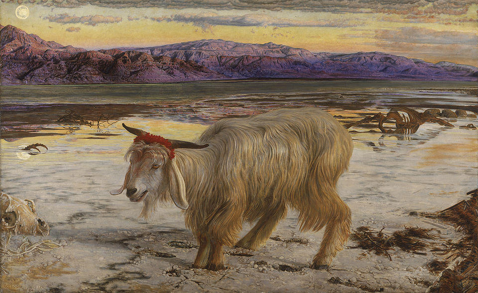 The Scapegoat, 1854 oil painting by William Holman Hunt depicting the azazel goat at the Dead Sea