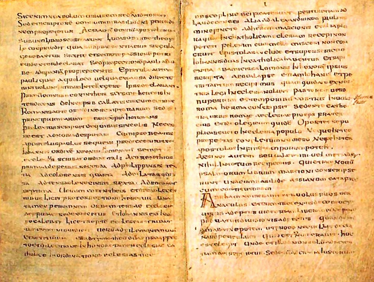 The Muratorian Fragment, an 8th-century Latin manuscript containing the earliest known list of New Testament books