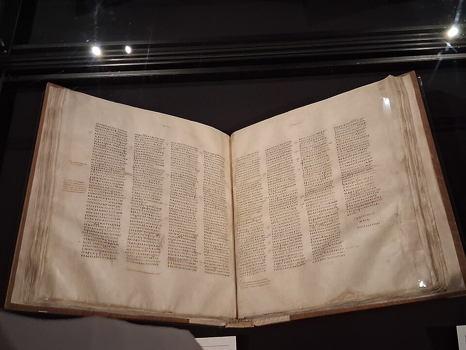 Codex Sinaiticus on display at the British Library, the oldest surviving complete New Testament manuscript