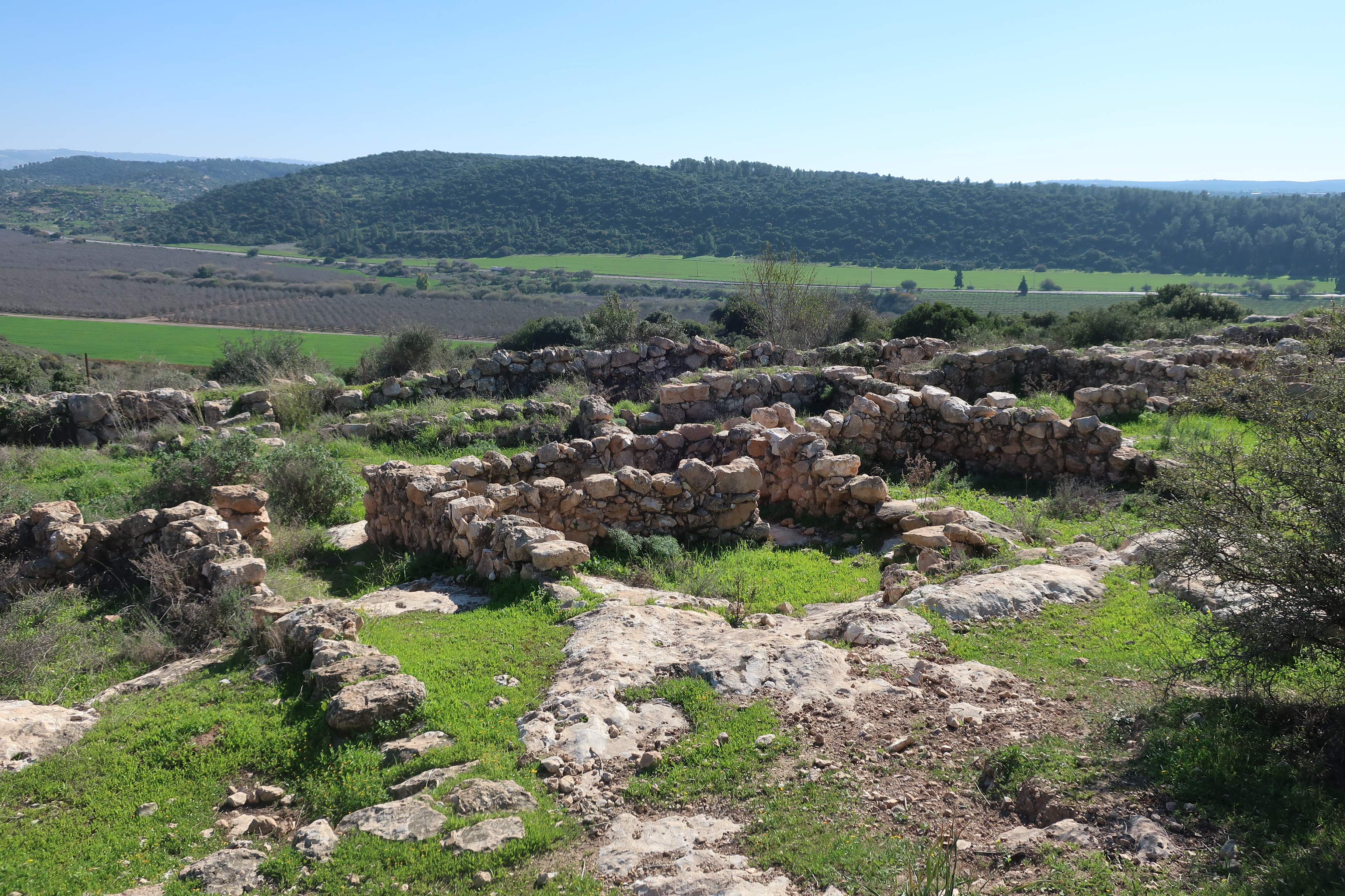 Aerial view of the excavations at Khirbet Qeiyafa showing the fortified settlement with casemate walls
