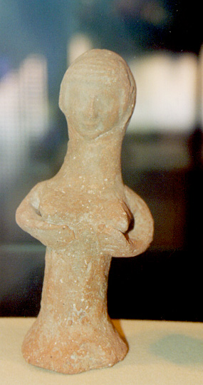 Terracotta Asherah figurine from ancient Israel displayed at the Eretz Israel Museum